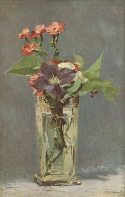 Carnations and Clematis in a Crystal Vase by Claude Monet